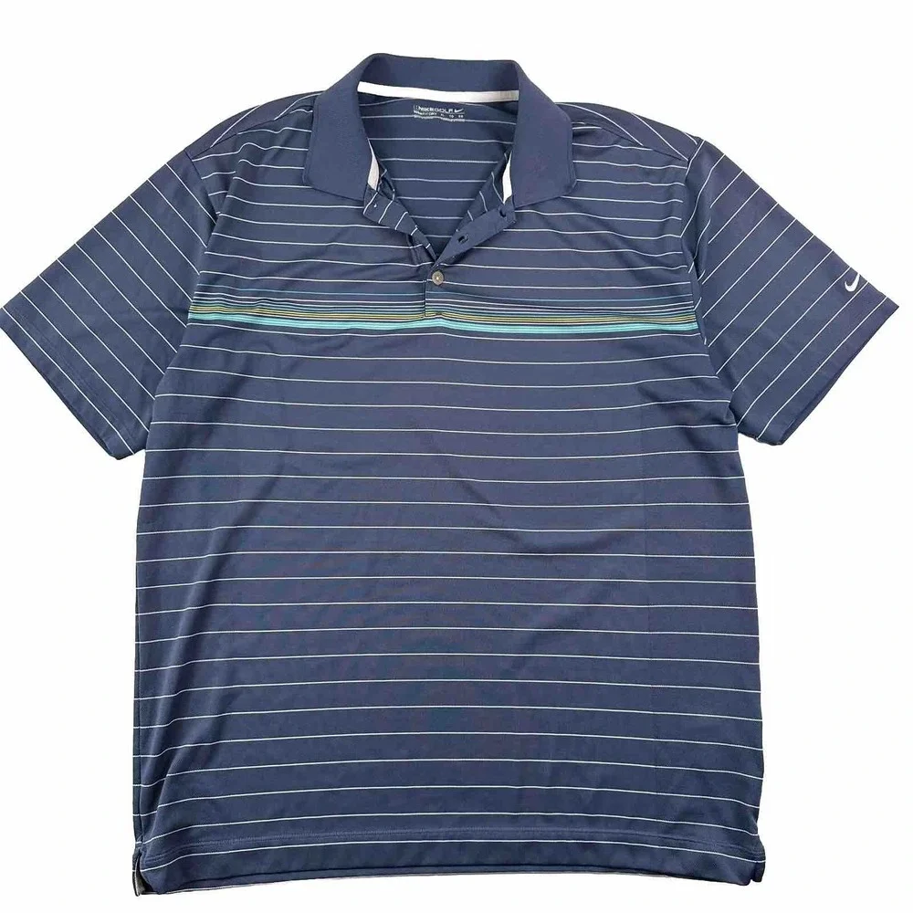 Nike Golf Fit Dry Polo Shirt Men XL Blue Green Stripes Logo X-Large Performance‎